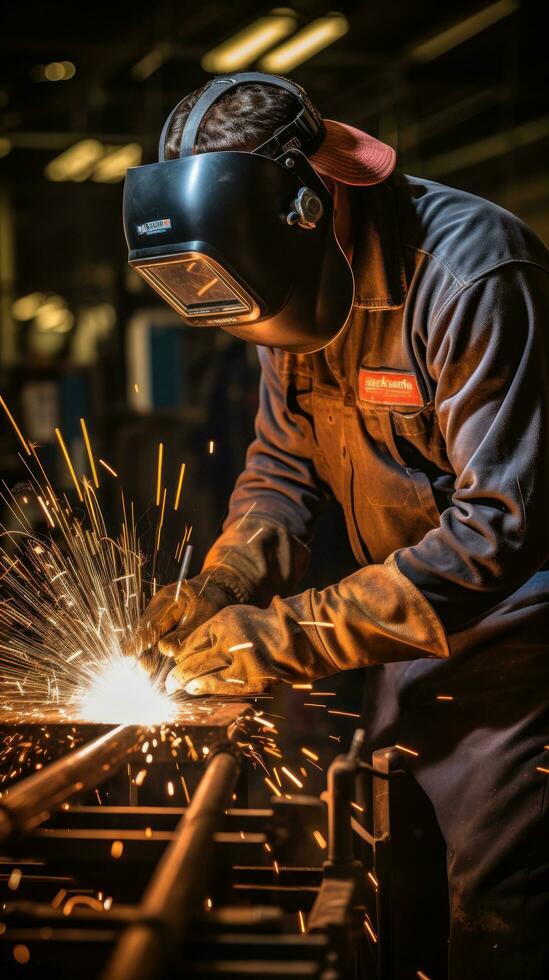 Welder using a torch to repair metal equipment photo