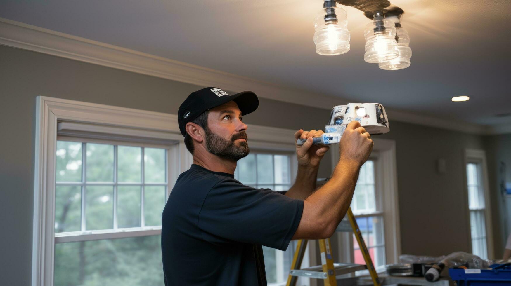 Electrician installing new light fixtures in a home 32129781 Stock Photo at Vecteezy
