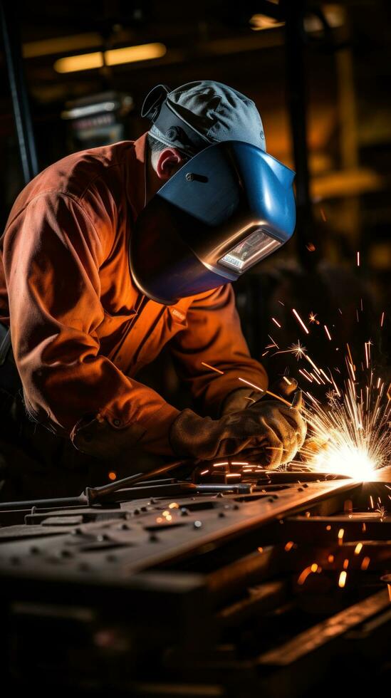 Welder using a torch to repair metal equipment photo