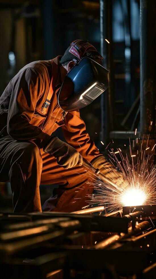 Welder using a torch to repair metal equipment photo