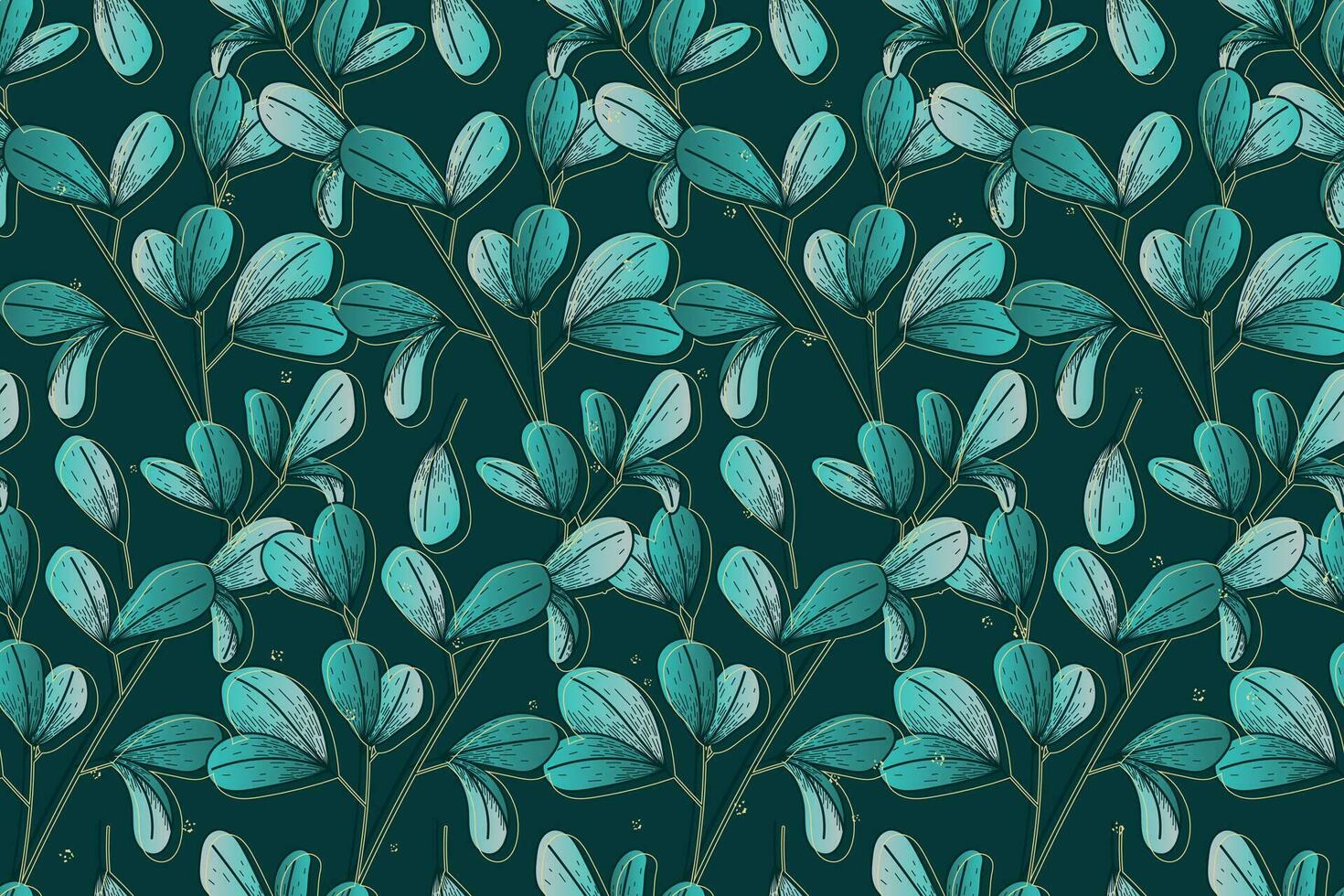 Decorative natural twig with leaves. Vector seamless flat pattern, plant branches.