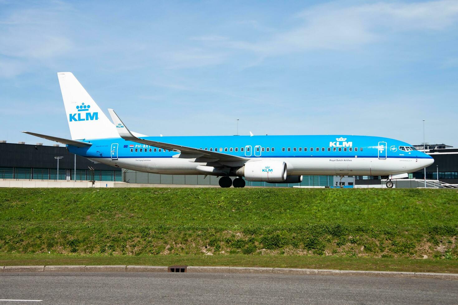 KLM passenger plane at airport. Schedule flight travel. Aviation and aircraft. Air transport. Global international transportation. Fly and flying. photo