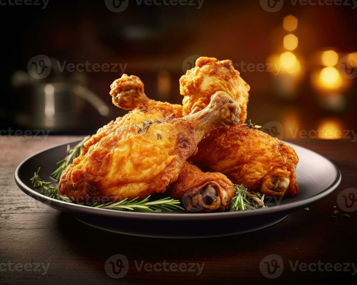 Delicious fried chicken grill close-up studio photography. Food recipe, menu design concept. AI Generated photo