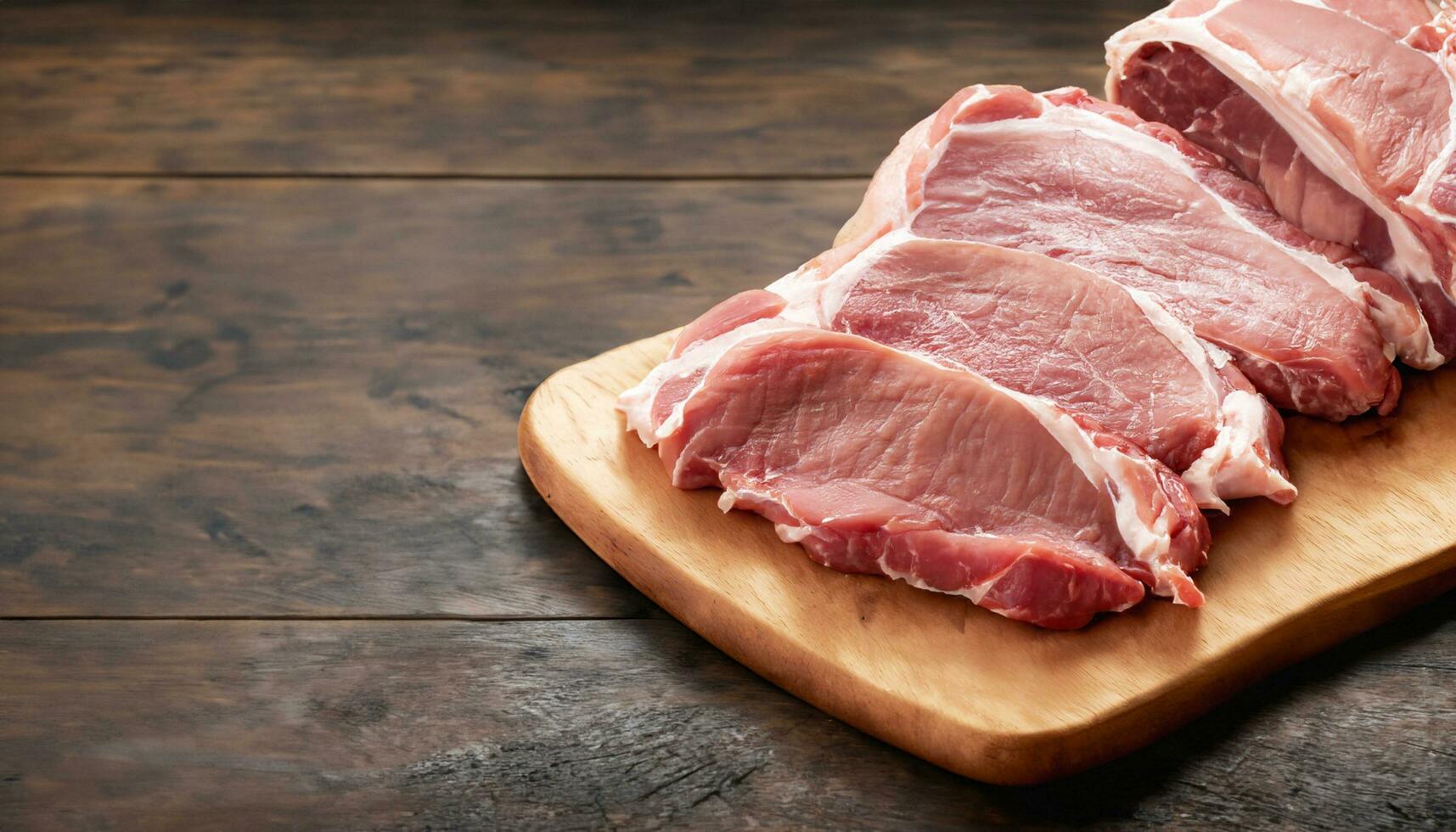 raw pork on wooden cutting board. AI Generated photo