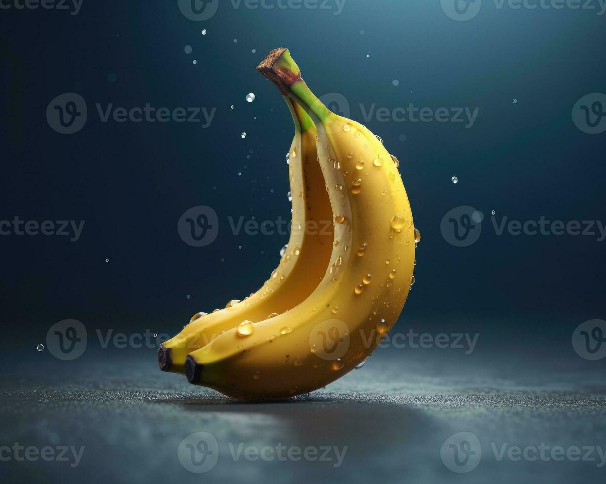 Fresh ripe bunch of banana fruit with water drops. Clipping path and full depth of field. AI Generated photo