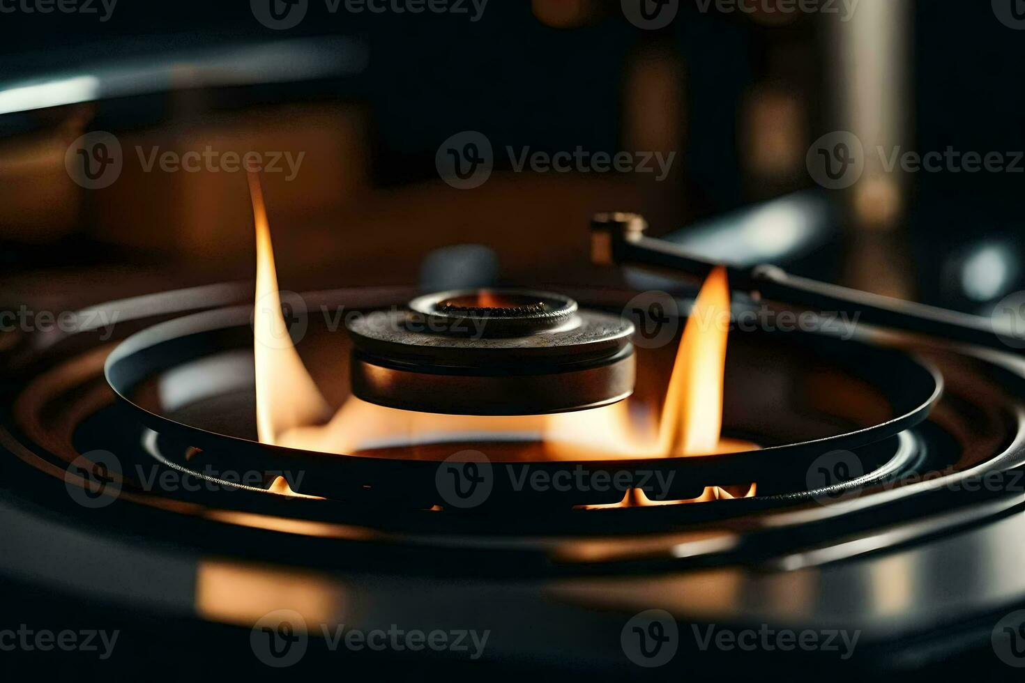 a gas stove with flames on top. AI-Generated photo