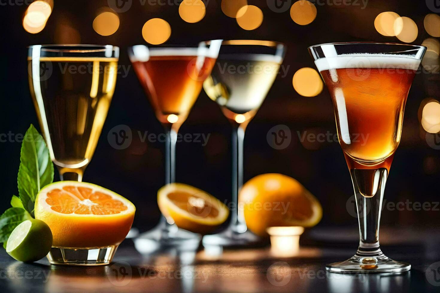 cocktails on a dark background. AI-Generated photo