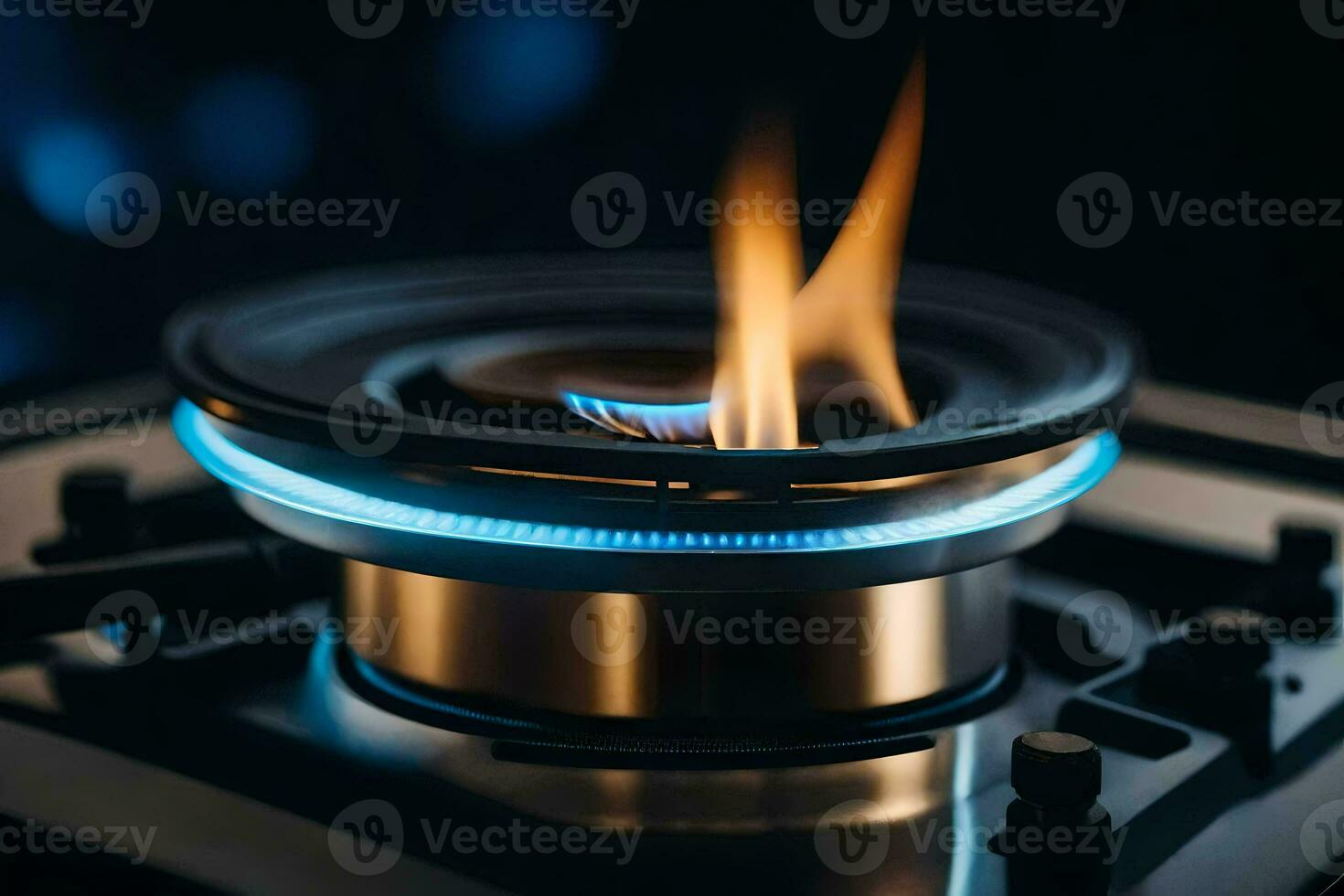 a gas stove with a flame on top. AI-Generated photo