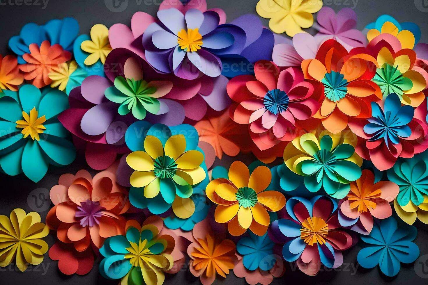 a large group of colorful paper flowers. AI-Generated photo