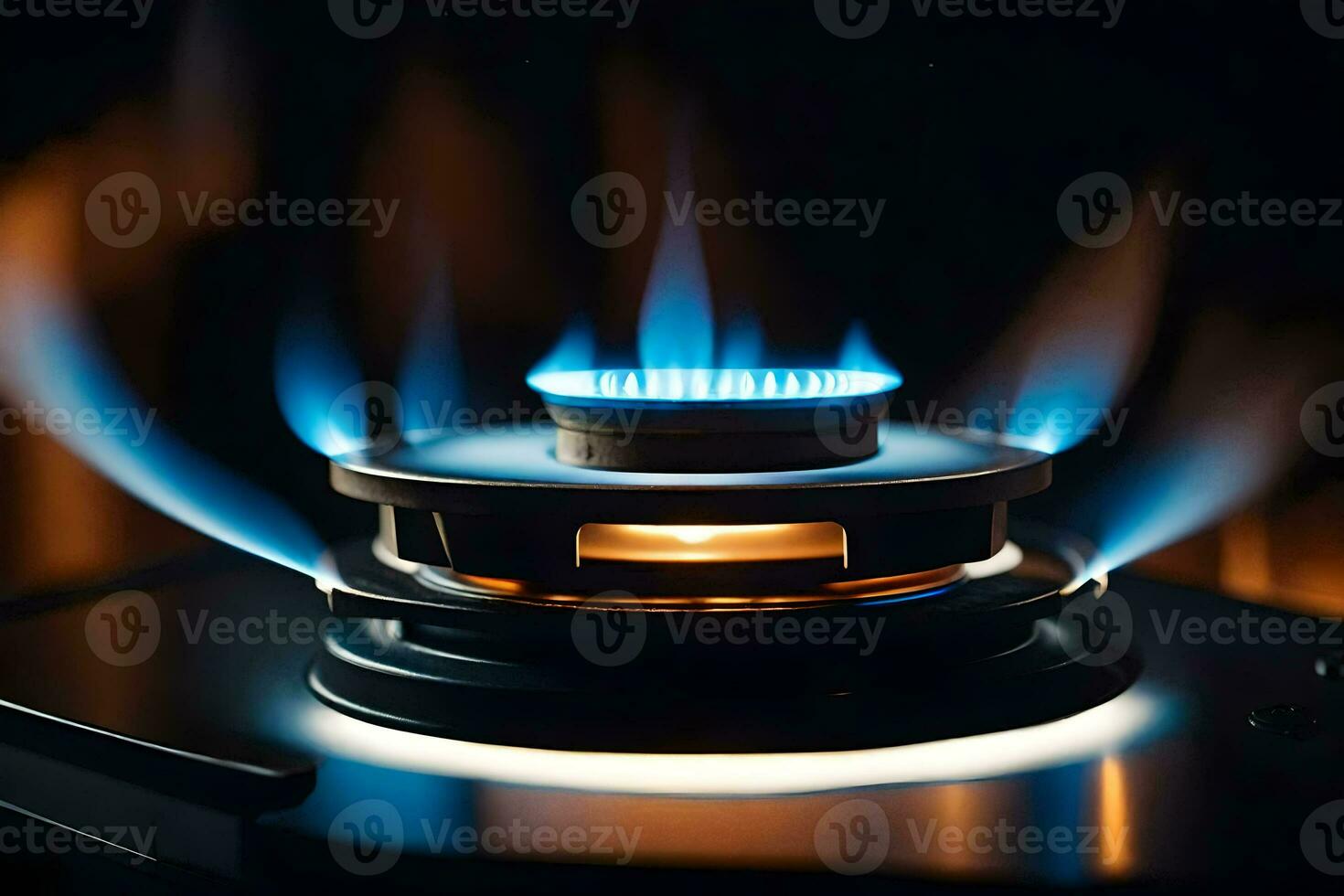 a gas stove with blue flames. AI-Generated photo