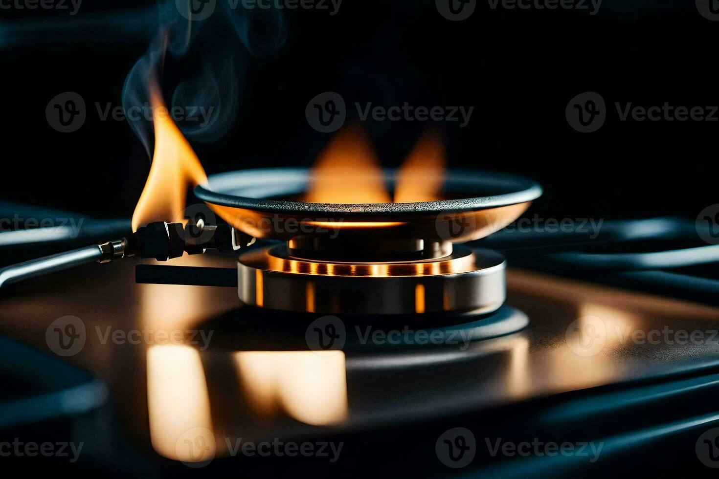 a gas stove with flames on top. AI-Generated photo