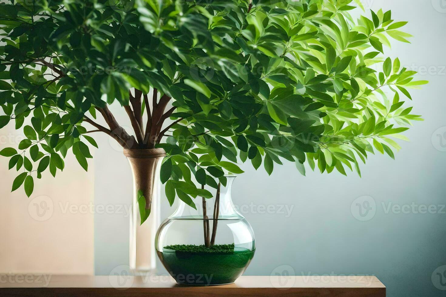 a plant in a vase on a table. AI-Generated photo