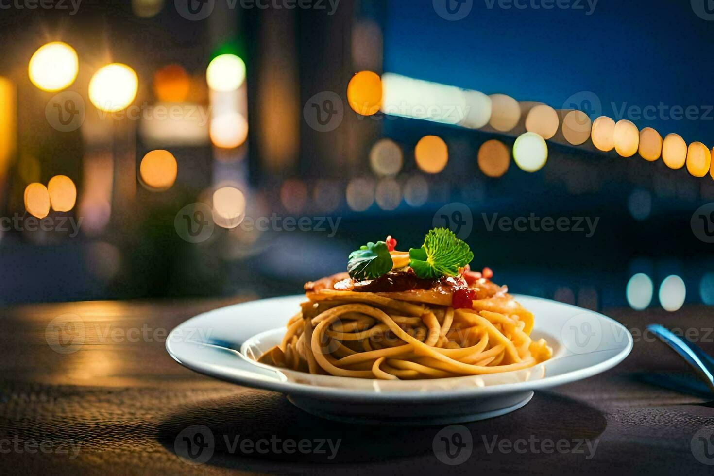 spaghetti with tomato sauce on a plate. AI-Generated photo