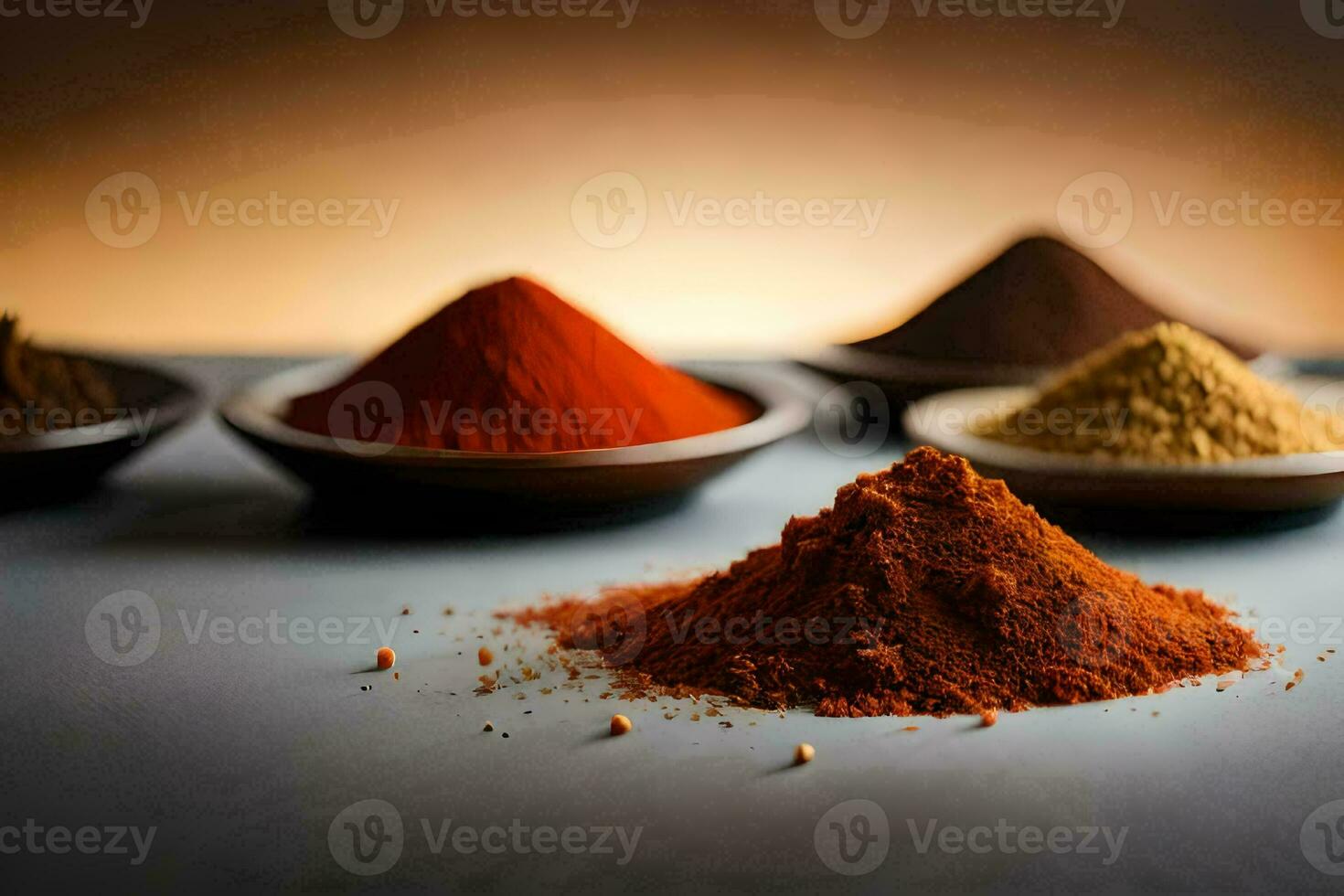 a variety of spices in bowls. AI-Generated photo