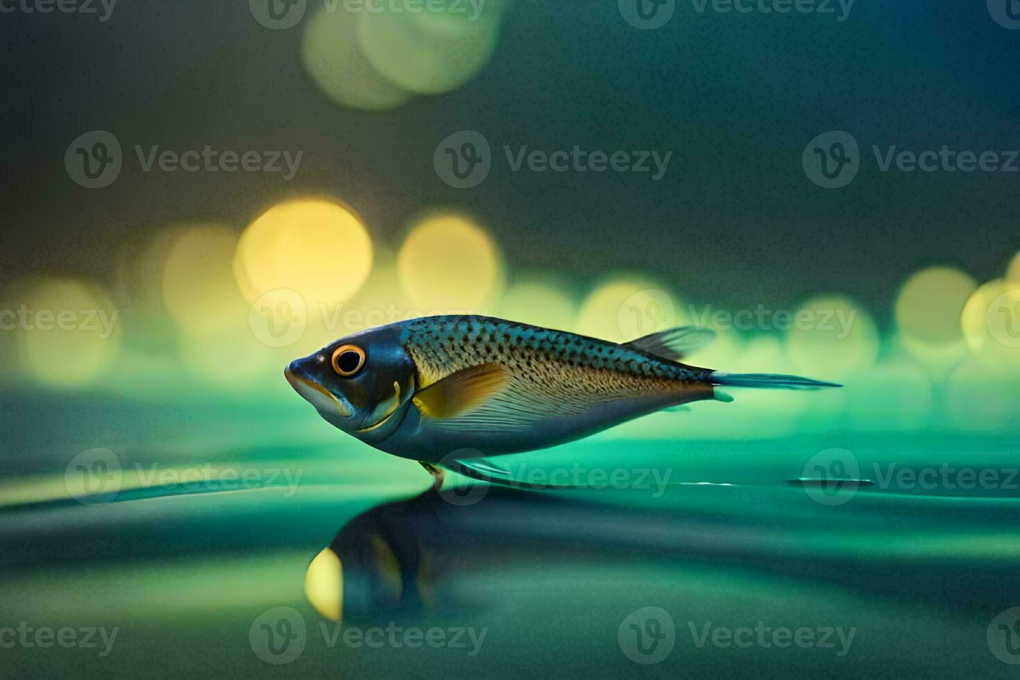 a fish is floating on the water with a bokeh background. AI-Generated photo