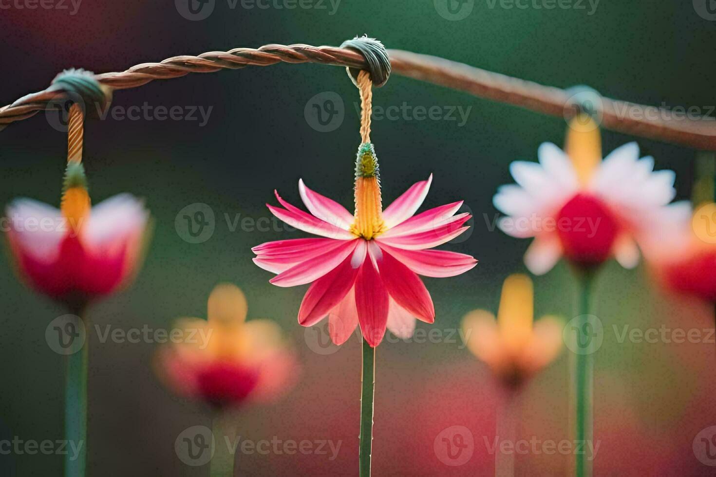 flowers hanging from a rope. AI-Generated photo