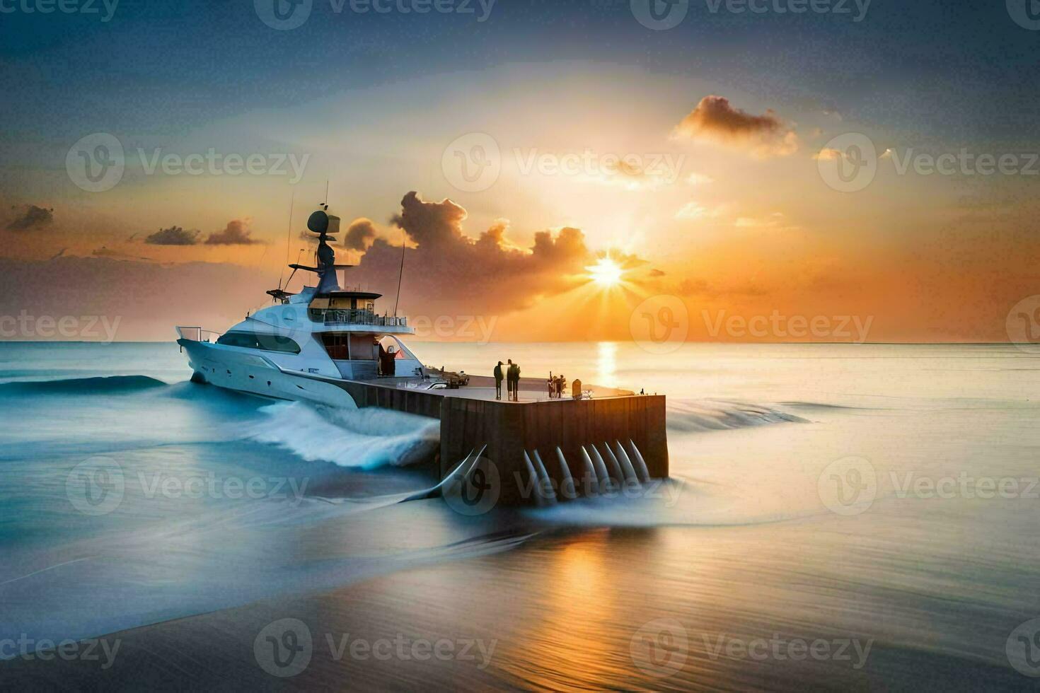 a yacht in the ocean at sunset. AI-Generated photo