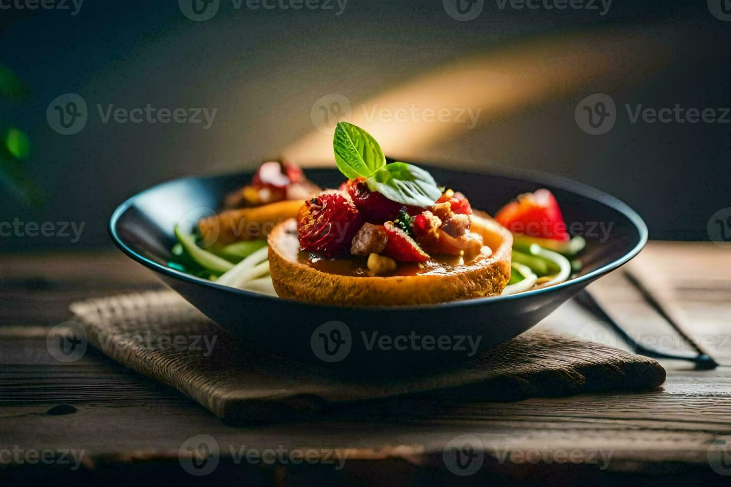 a bowl of food with strawberries and nuts. AI-Generated photo