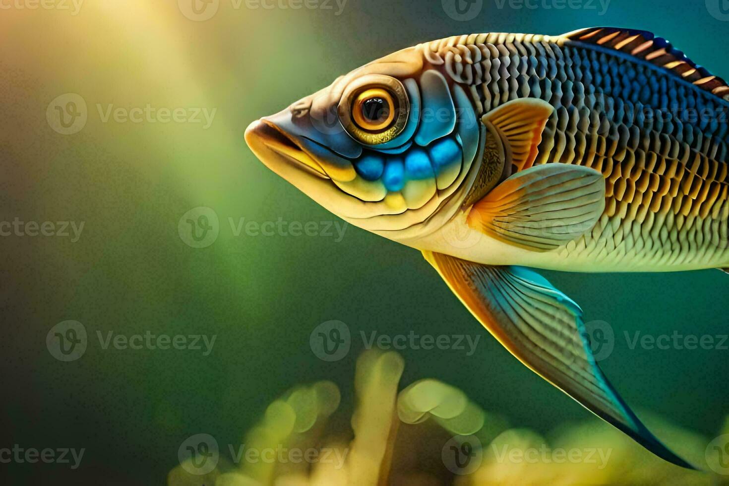 a fish with bright blue eyes and a long tail. AI-Generated photo