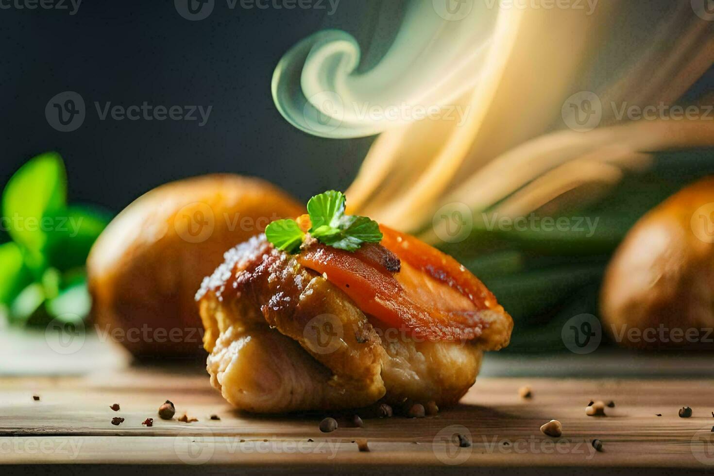 a piece of chicken with a sauce on it. AI-Generated photo