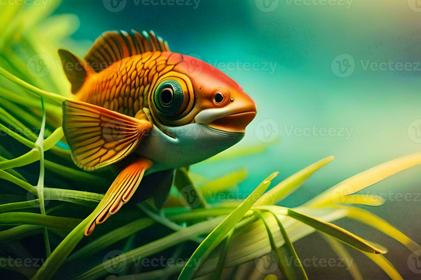 a fish is sitting on top of some grass. AI-Generated photo