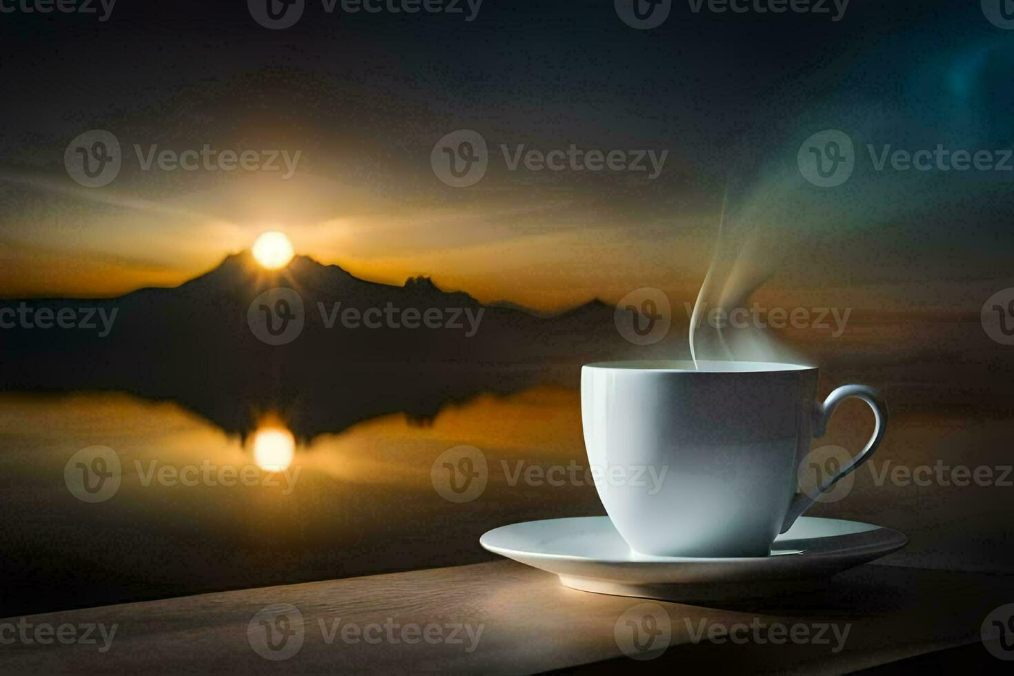 the sun rises over the lake. AI-Generated photo