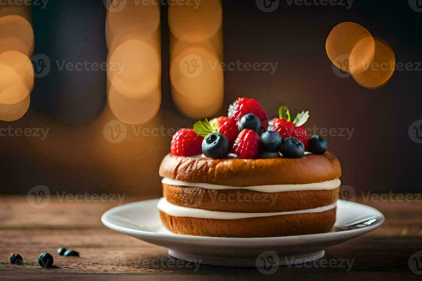 un pastel con bayas y crema en un lámina. generado por ai foto