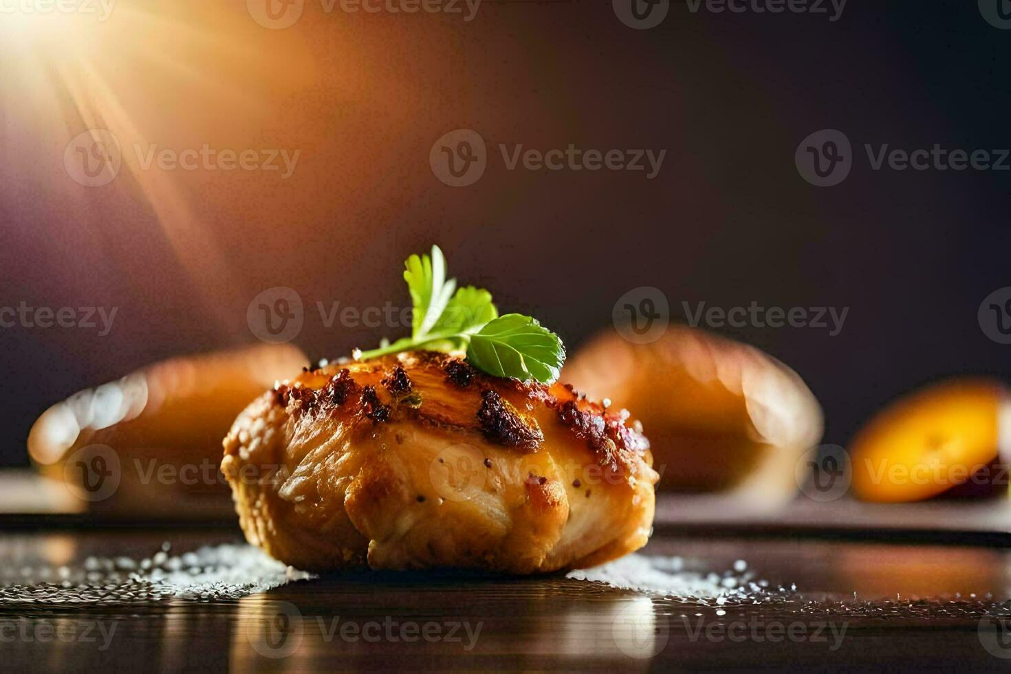 grilled chicken on a wooden table. AI-Generated photo