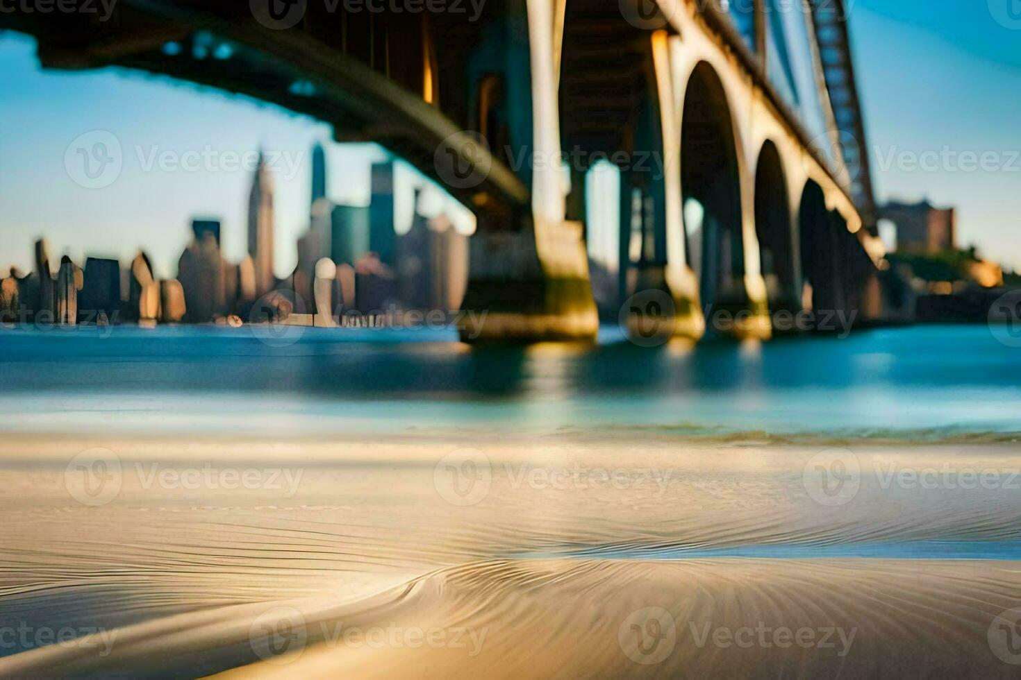 the manhattan bridge is seen in the background. AI-Generated photo