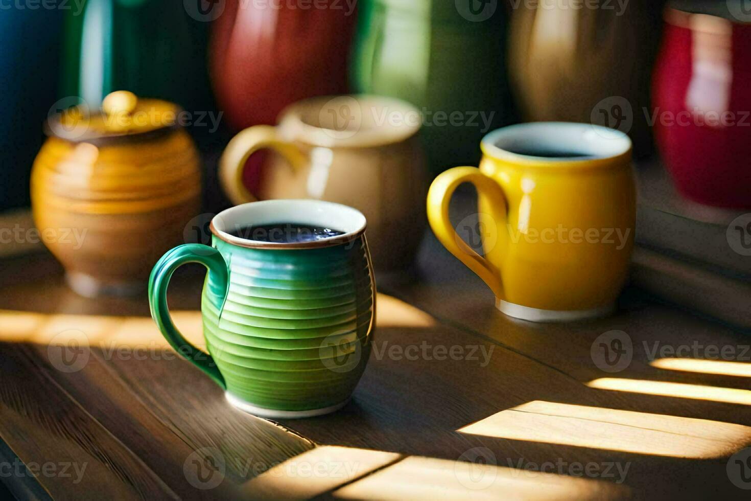 colorful coffee cups on a table. AI-Generated photo