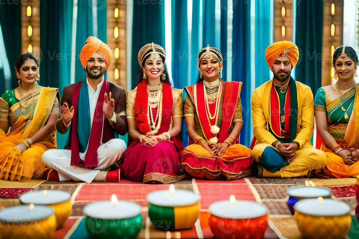 indian wedding ceremony with colorful costumes. AI-Generated photo