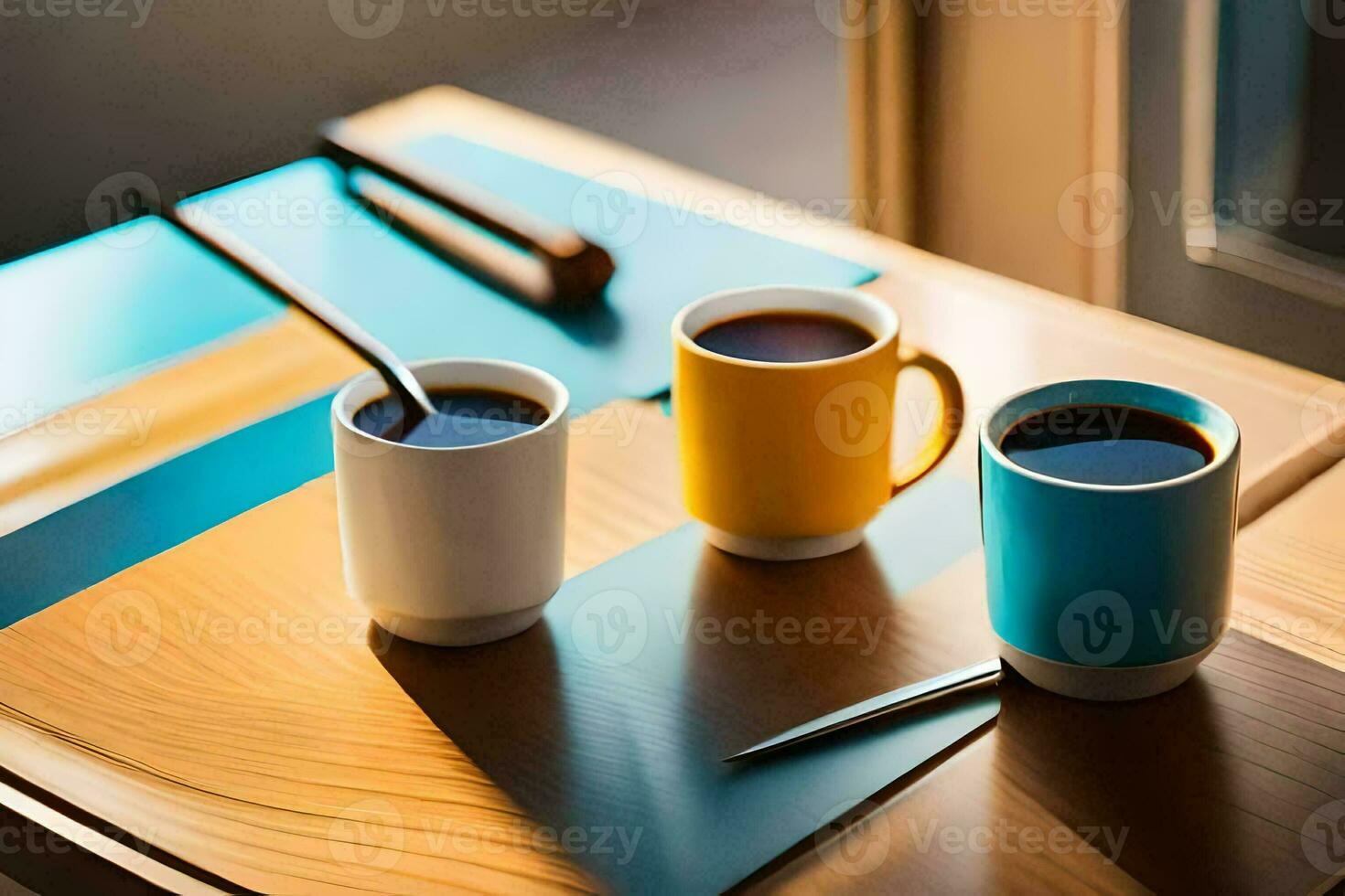 two coffee cups on a table. AI-Generated photo