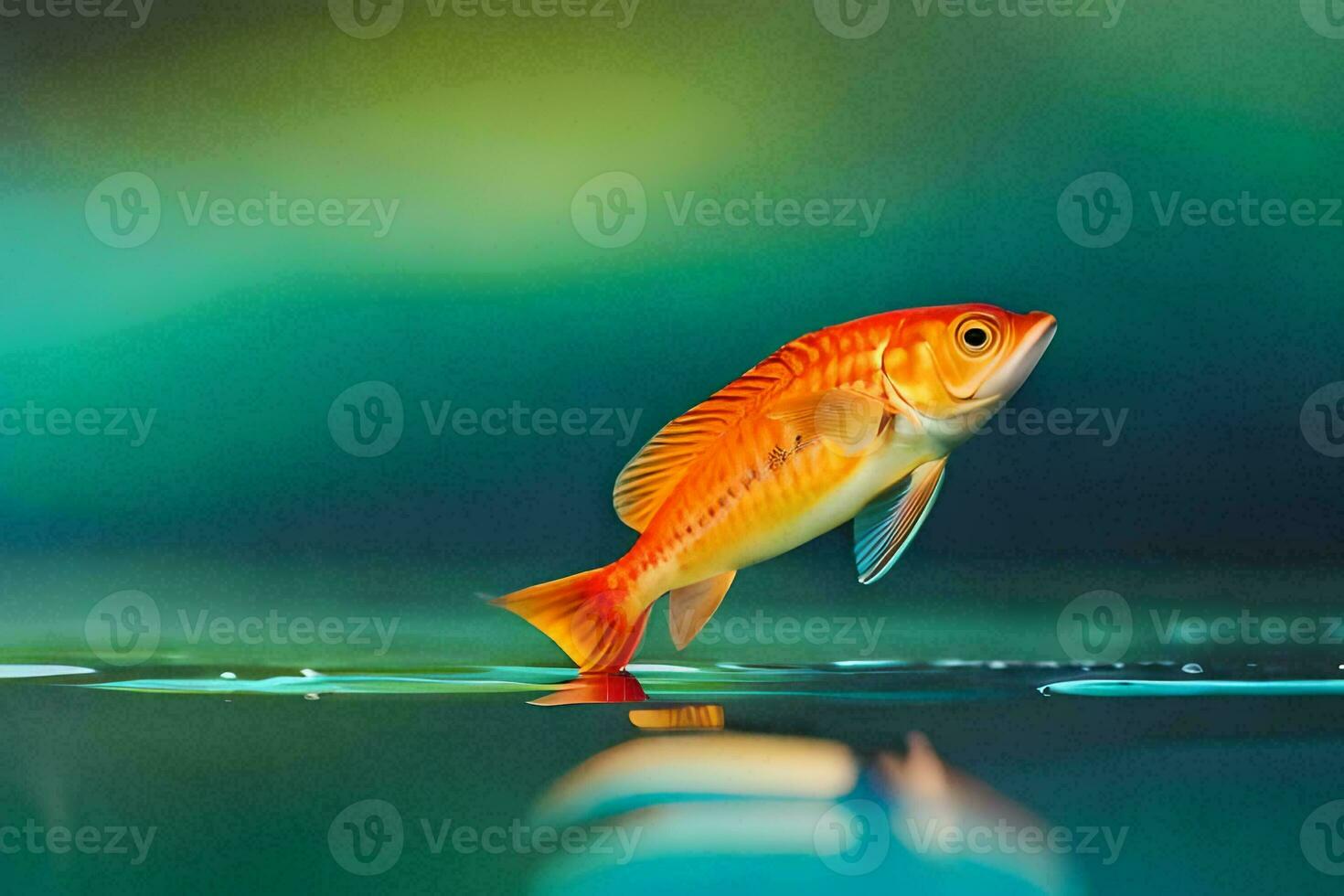 a small fish is standing on top of water. AI-Generated photo