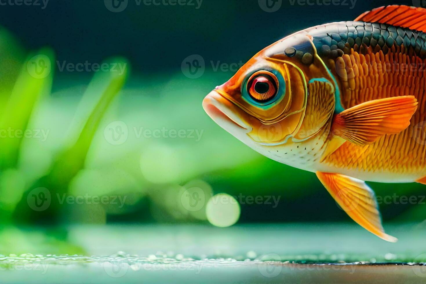 a fish with bright orange eyes and a long tail. AI-Generated photo