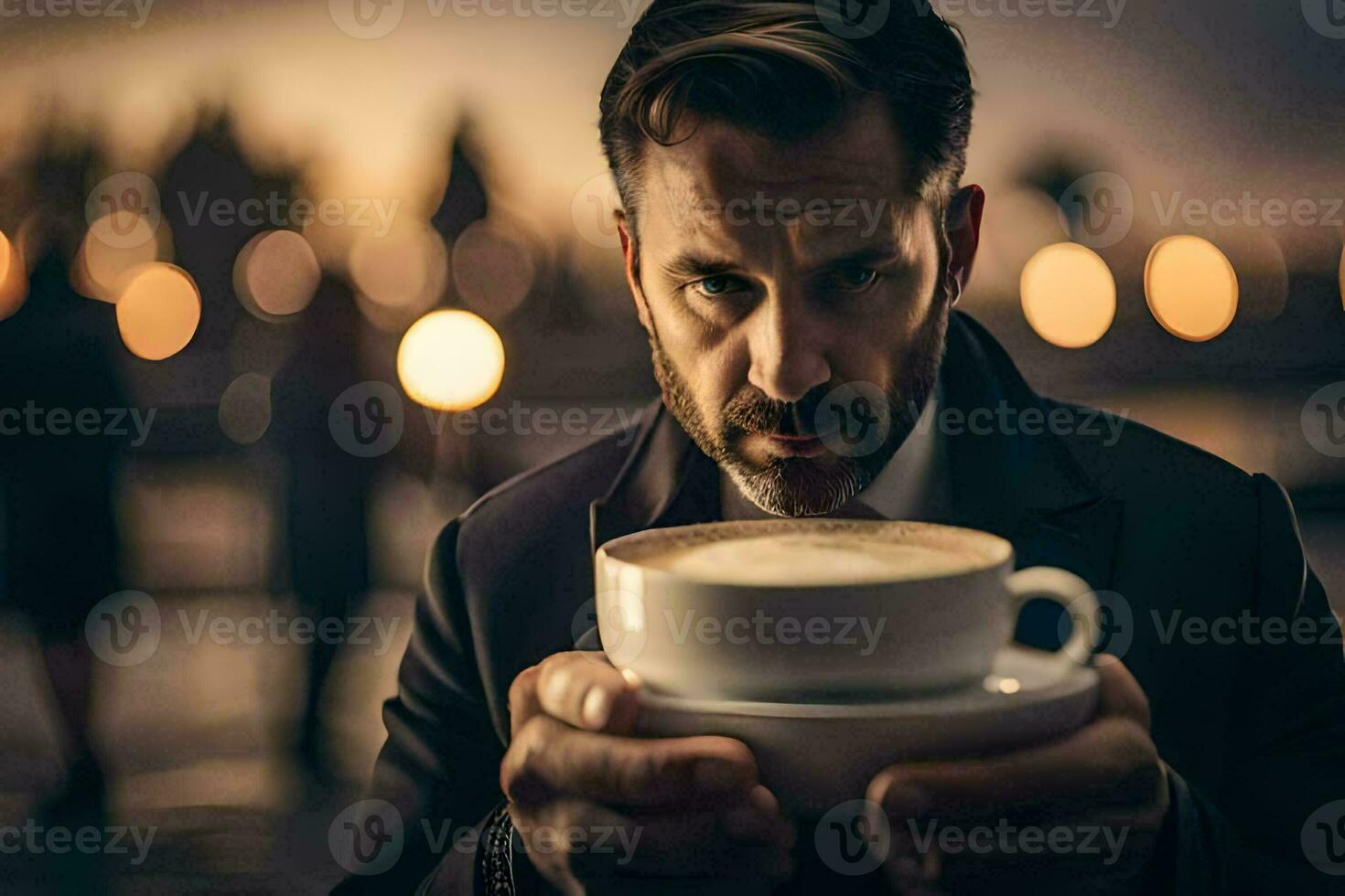 man holding a coffee cup in front of him. AI-Generated photo