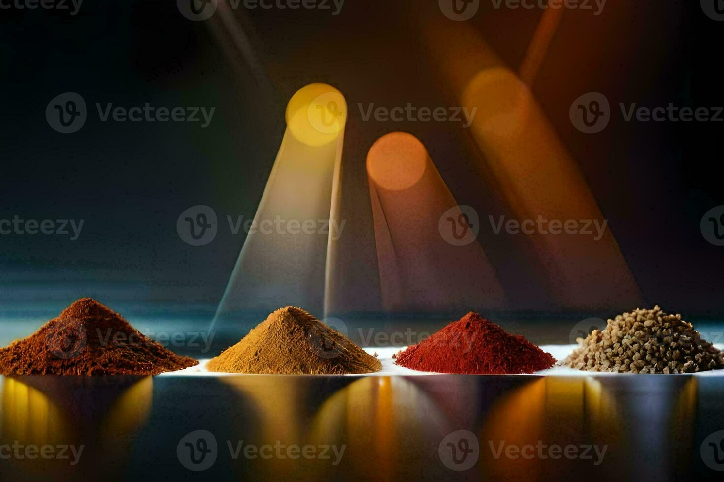 a row of spices on a table. AI-Generated photo