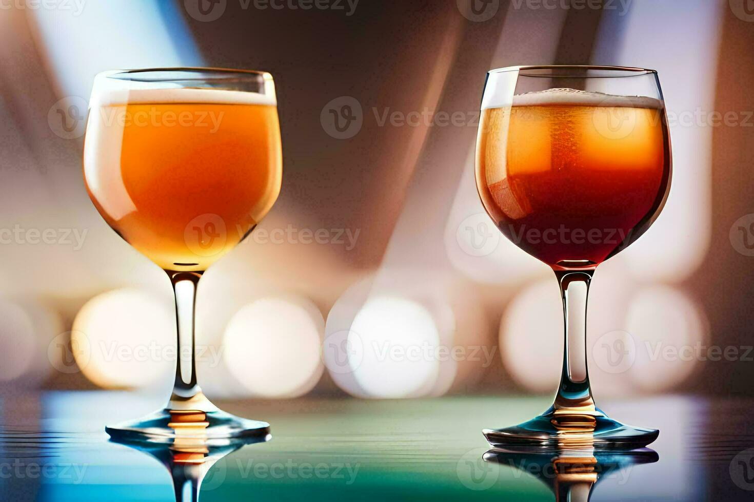 two glasses of beer on a table. AI-Generated photo