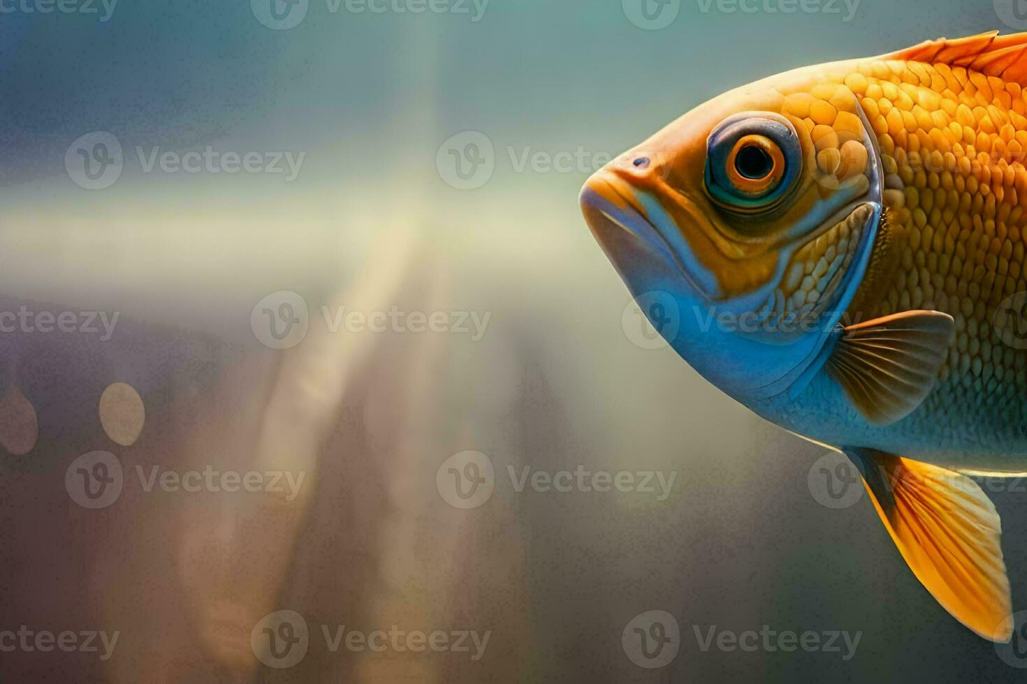 a close up of a fish with bright eyes. AI-Generated photo