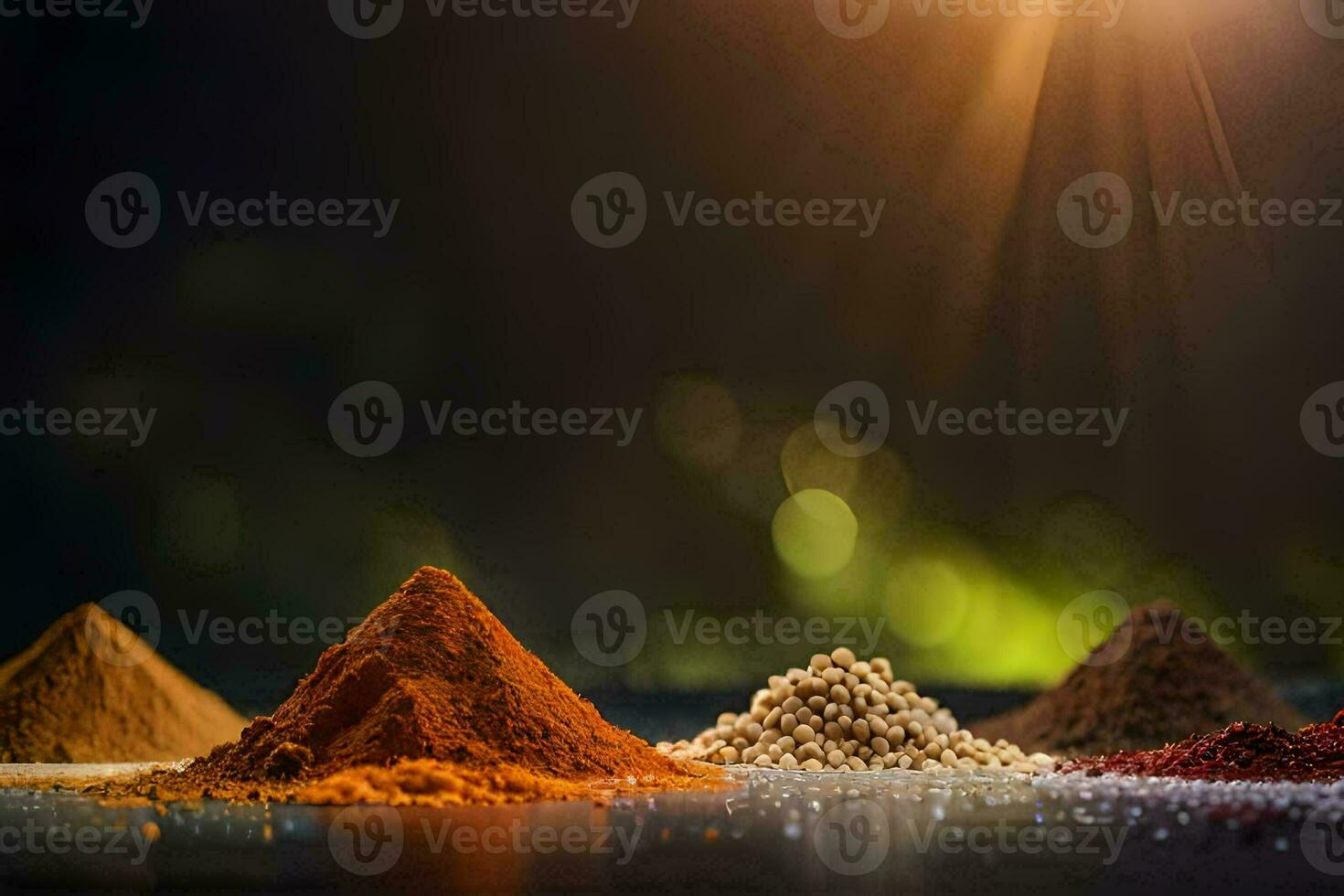 various spices and spices on a table. AI-Generated photo