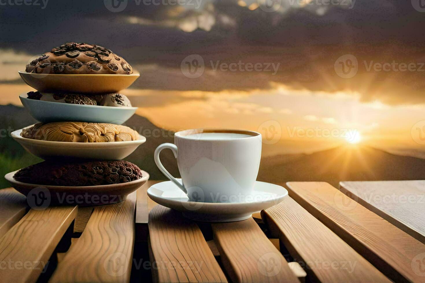 coffee and cookies on the table. AI-Generated photo