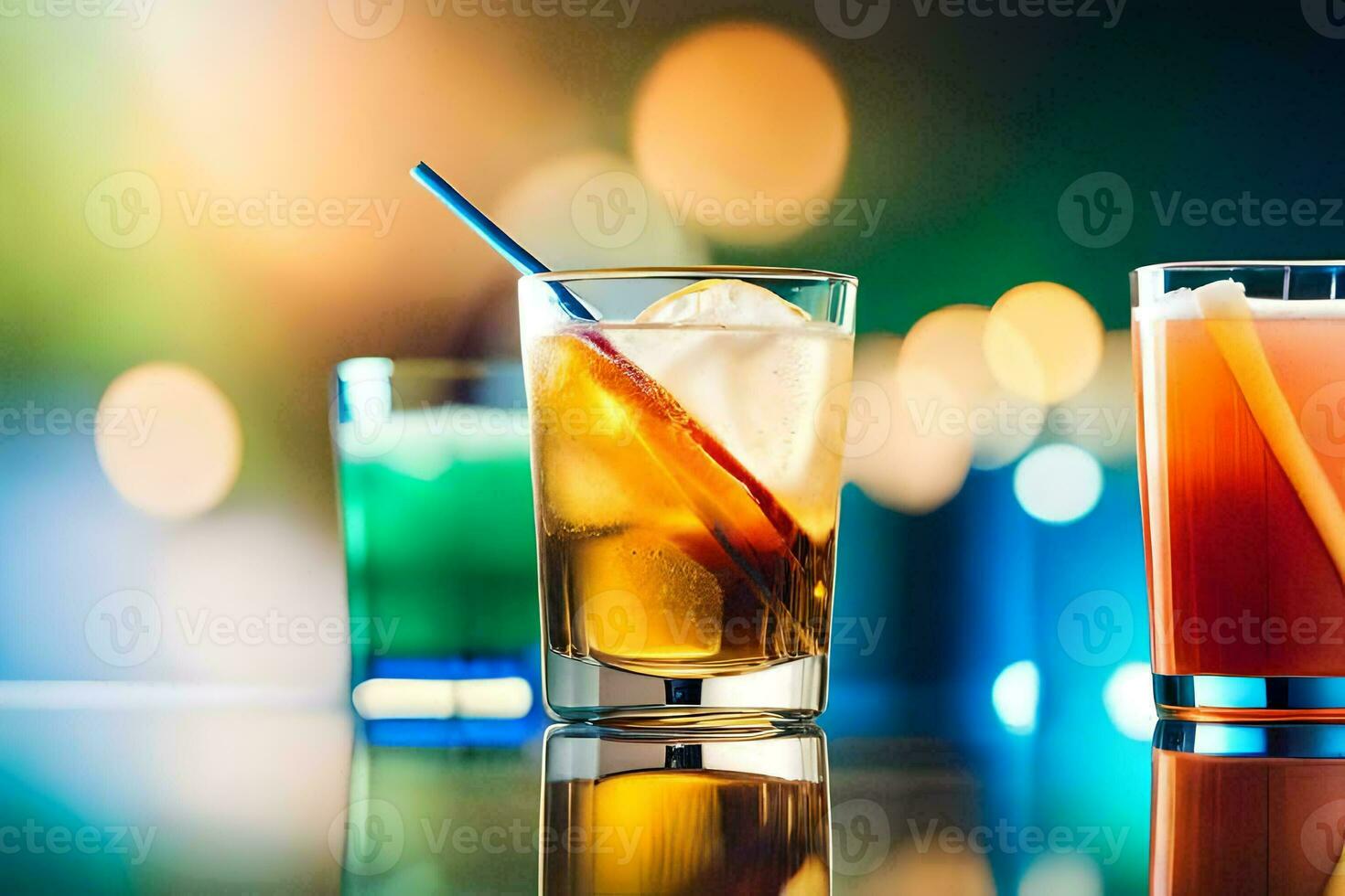 three different types of alcoholic drinks on a table. AI-Generated photo