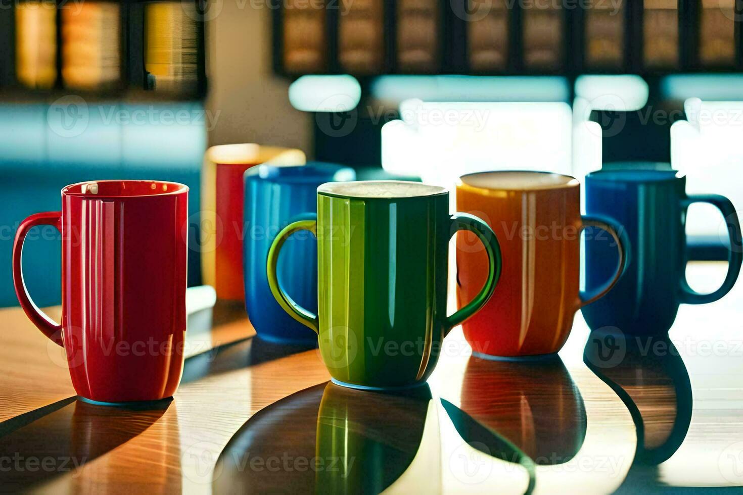colorful coffee cups on a table. AI-Generated photo