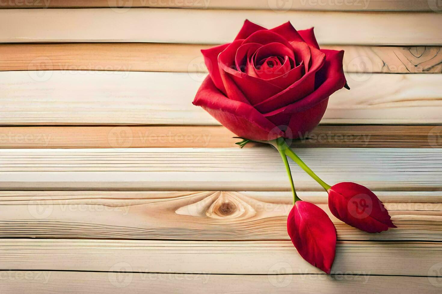 red rose on a wooden background. AI-Generated photo