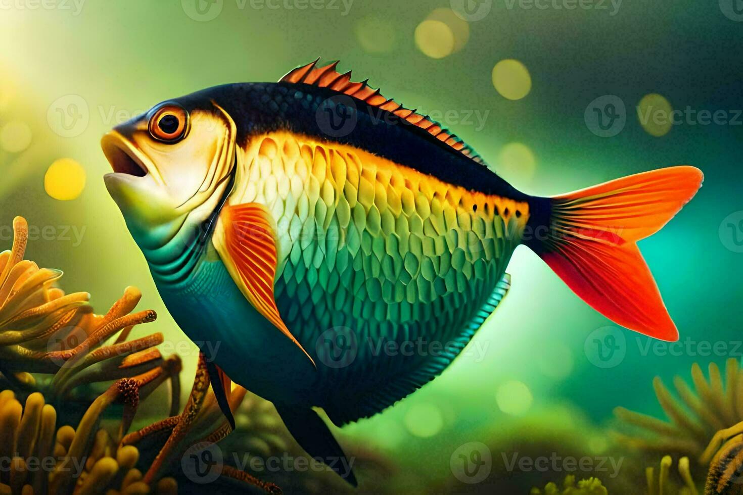 fish in the ocean with coral and plants. AI-Generated photo