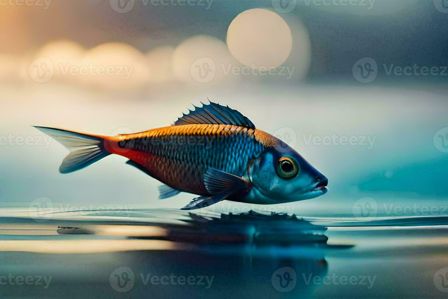 un pescado es nadando en el agua. generado por ai foto