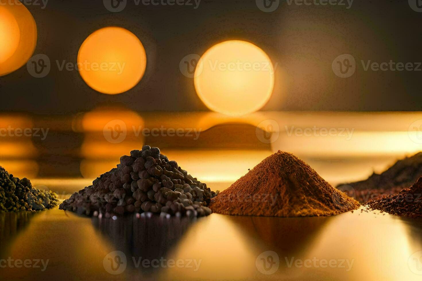 three different types of spices are shown in front of a light. AI-Generated photo