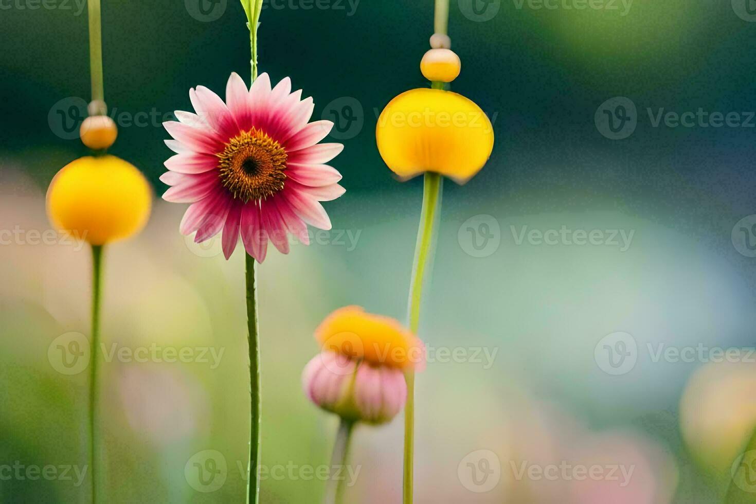 un flor es en el medio de un campo. generado por ai foto