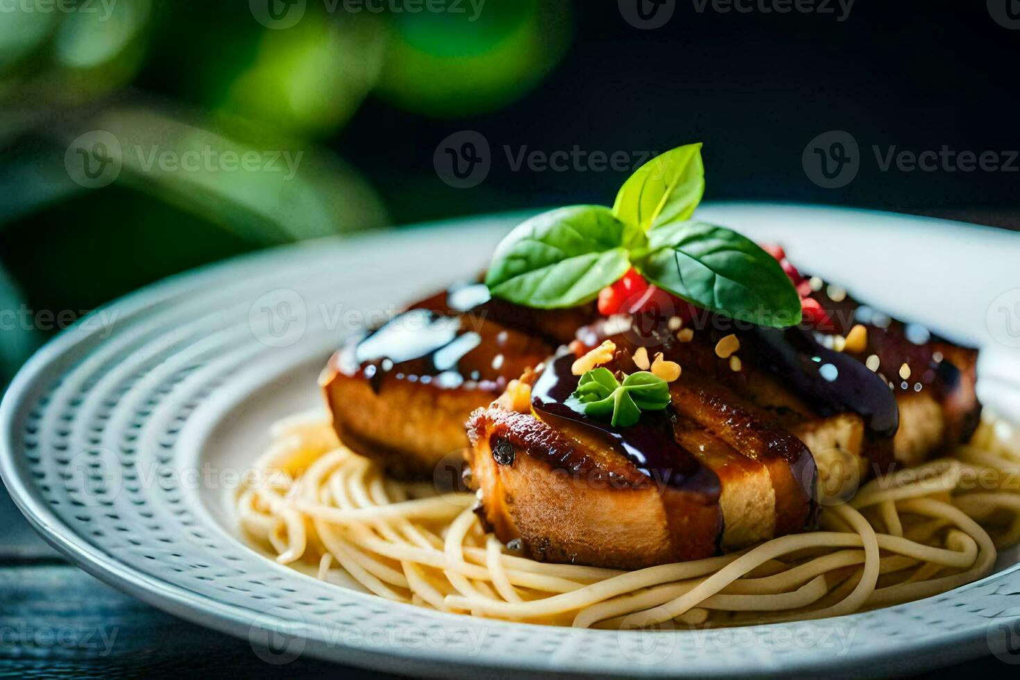 a plate of spaghetti with meat and sauce. AI-Generated photo