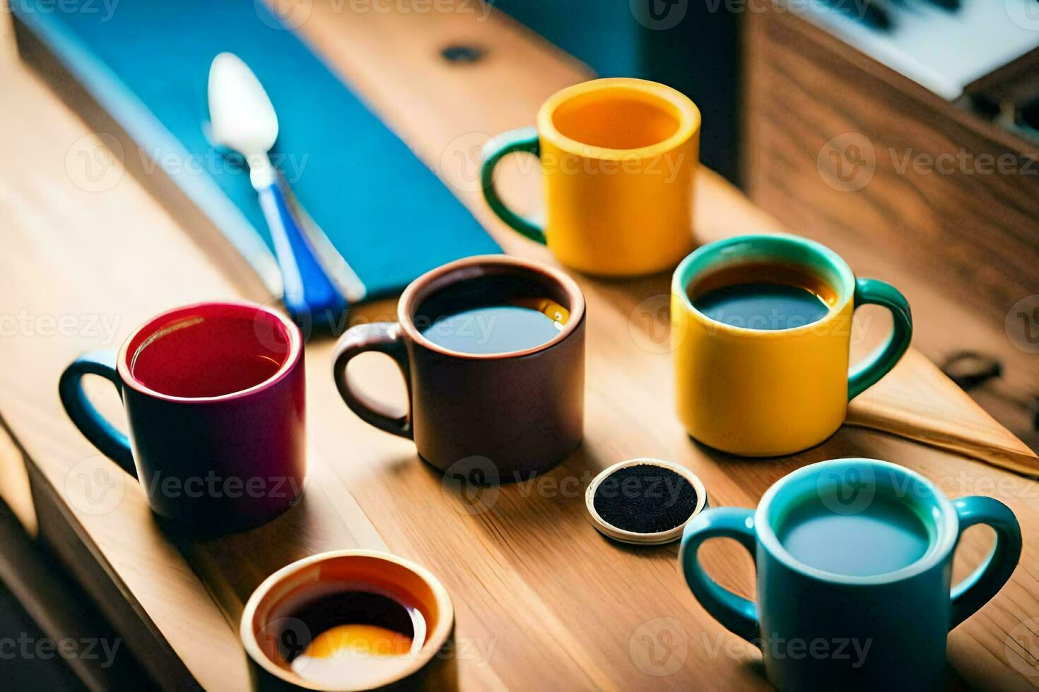 colorful coffee cups on a table. AI-Generated photo