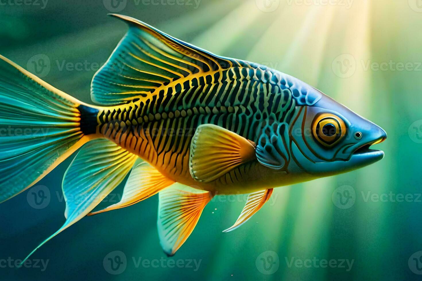 a fish with bright colors and a sunbeam. AI-Generated 32140023 Stock